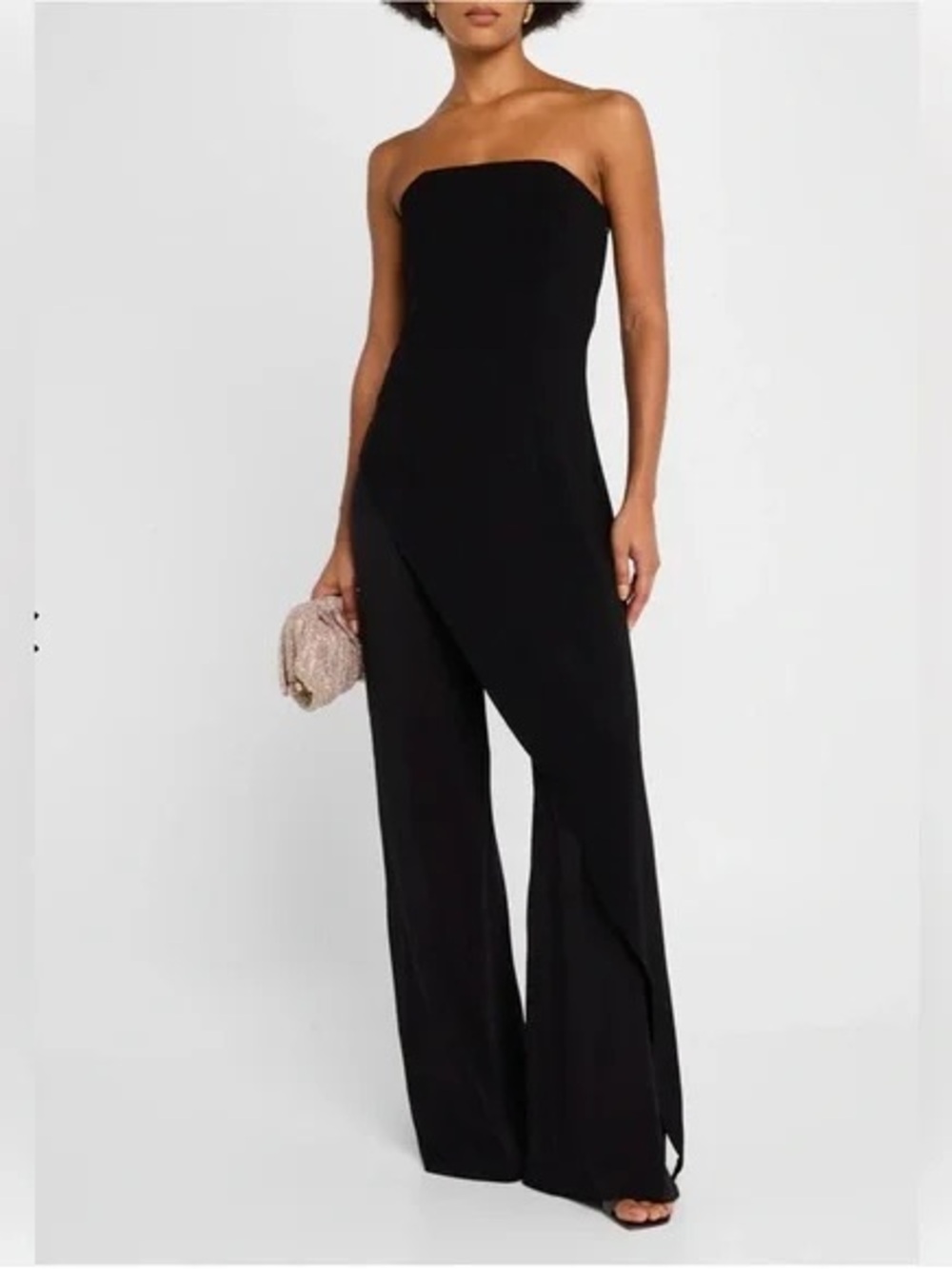 Alice + Olivia Alondra Asymmetric Drape Strapless Wide Leg jumpsuit Black Size 2